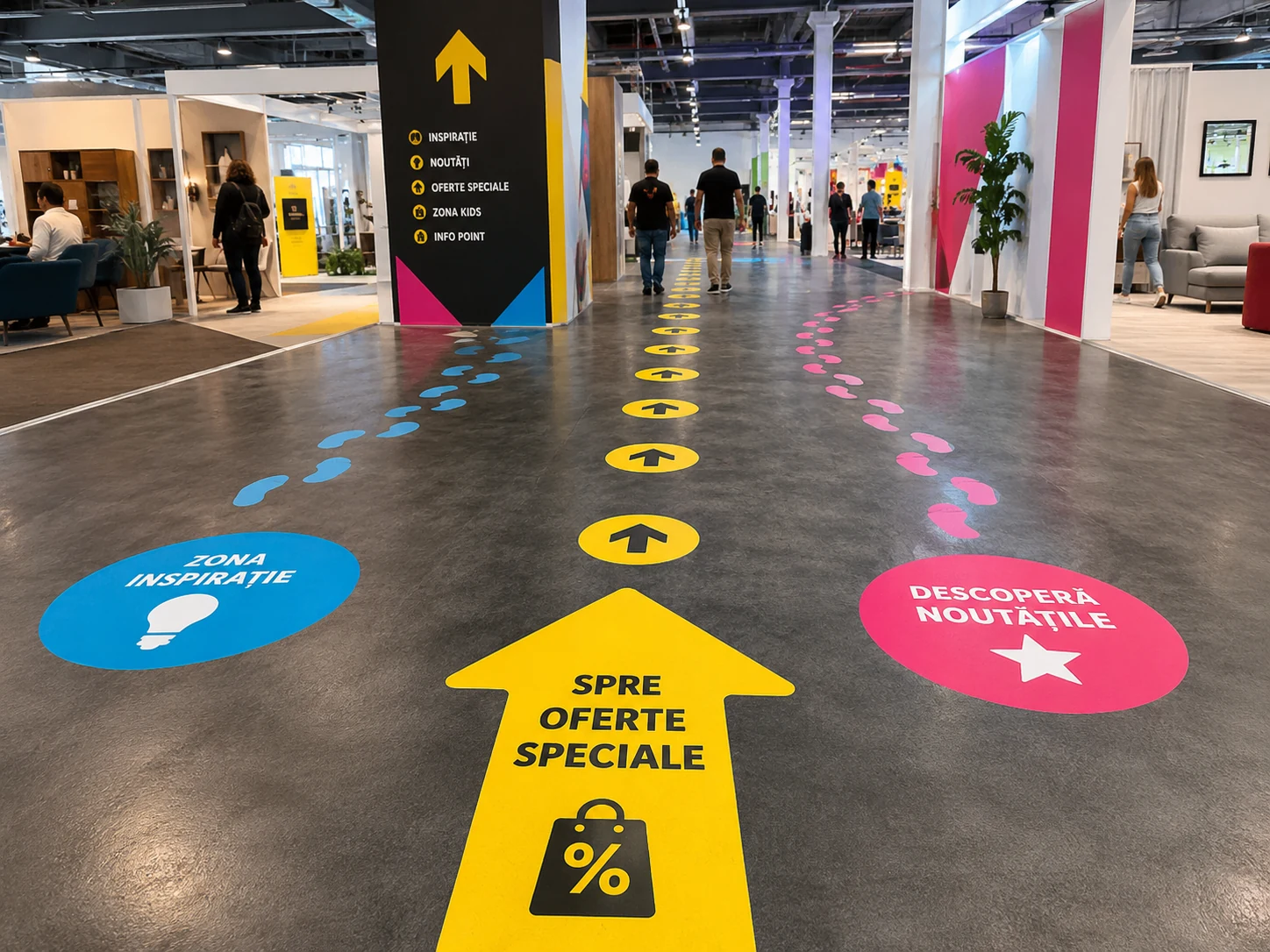 Stickere pentru podea cu vinyl printat și laminare anti-slip